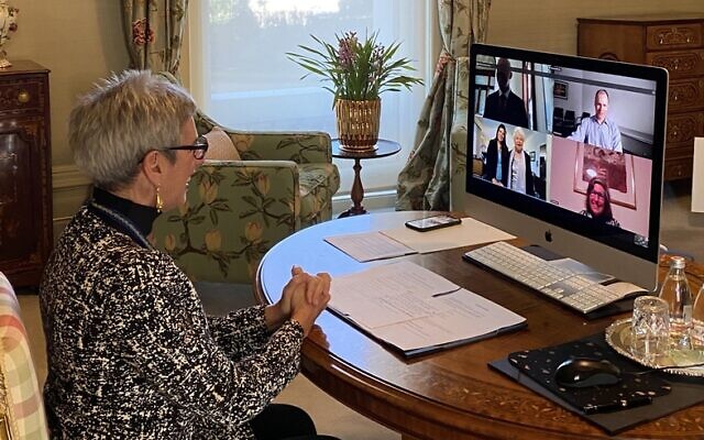 Victorian Governor Linda Dessau virtually invests Bella Hirshorn (bottom left corner of screen) with her AM in the
state’s first ever online investiture last week. Victorian Governor Linda Dessau virtually invests Bella Hirshorn (bottom left corner of screen) with her AM in the
state’s first ever online investiture last week.