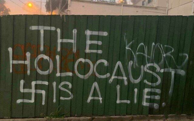 Antisemitic graffiti on a Jewish-owned cafe in Chadstone last July. Antisemitic graffiti on a Jewish-owned cafe in Chadstone last July.