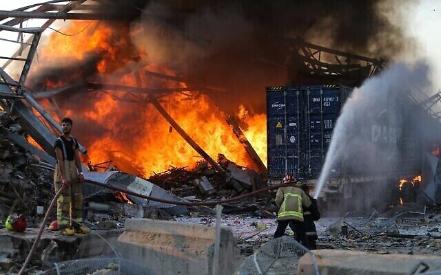 Firefighters at the scene of an explosion at the port of Lebanon's capital Beirut, on August 4, 2020. Photo: STR/AFP Firefighters at the scene of an explosion at the port of Lebanon's capital Beirut, on August 4, 2020. Photo: STR/AFP