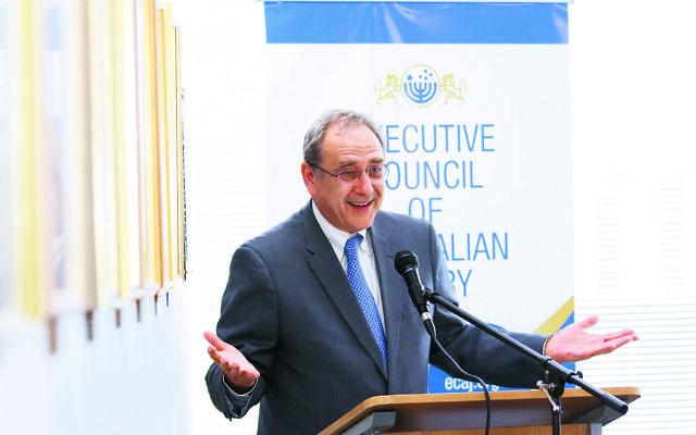 Mark Sofer giving his first public address to the Jewish community in 2017.
Photo: Peter Haskin Mark Sofer giving his first public address to the Jewish community in 2017.
Photo: Peter Haskin