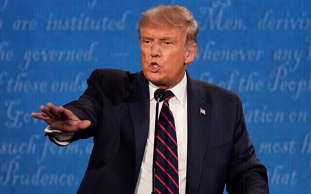 President Donald Trump gestures while speaking during the first presidential debate Tuesday, Sept. 29, 2020, at Case Western University and Cleveland Clinic, in Cleveland, Ohio. (AP Photo/Julio Cortez) President Donald Trump gestures while speaking during the first presidential debate Tuesday, Sept. 29, 2020, at Case Western University and Cleveland Clinic, in Cleveland, Ohio. (AP Photo/Julio Cortez)