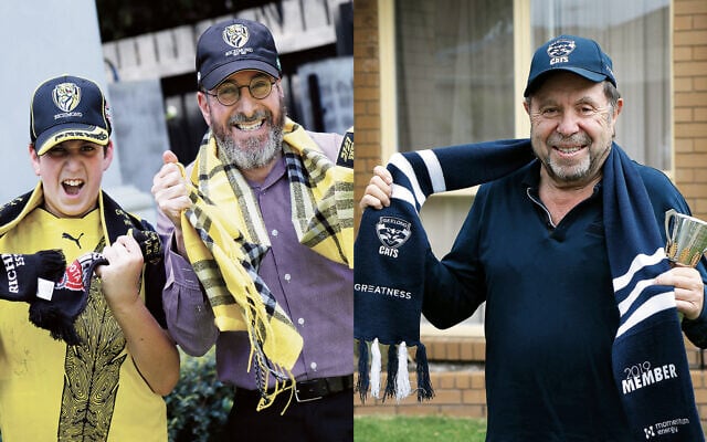 Diehard Richmond supporter Rafi Werdiger and his dad David (pictured left), and Willy Eckstein (pictured right), who proudly
barracks for Geelong. Photos: Peter Haskin Diehard Richmond supporter Rafi Werdiger and his dad David (pictured left), and Willy Eckstein (pictured right), who proudly
barracks for Geelong. Photos: Peter Haskin