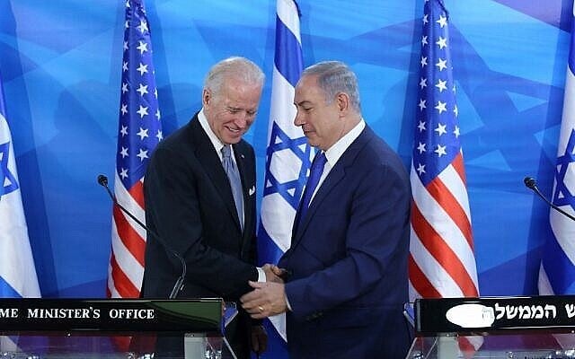 Israeli Prime Minister Benjamin Netanyahu with then-US vice-president Joe Biden in Jerusalem in 2016. Photo: Amit Shabi/Pool Israeli Prime Minister Benjamin Netanyahu with then-US vice-president Joe Biden in Jerusalem in 2016. Photo: Amit Shabi/Pool