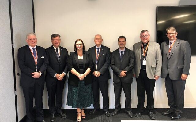 Education Minister Sarah Mitchell (third from left) and Peter Wertheim (centre) at the meeting of faith representatives. Education Minister Sarah Mitchell (third from left) and Peter Wertheim (centre) at the meeting of faith representatives.