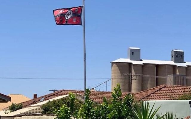 A Nazi flag was seen flying in the Victorian town of Beulah in January, 2020. A Nazi flag was seen flying in the Victorian town of Beulah in January, 2020.
