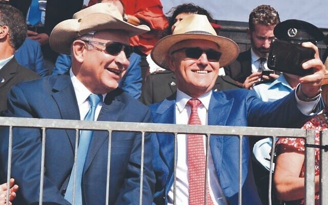 Firm friends. Benjamin Netanyahu and Malcolm Turnbull at the Battle of
Beersheba centenary re-enactment in October 2017. Firm friends. Benjamin Netanyahu and Malcolm Turnbull at the Battle of
Beersheba centenary re-enactment in October 2017.