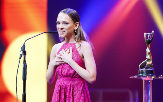 Israeli actor Shira Haas accepting her Ophir Award in 2018 for Best Supporting Actress. Photo: Flash90 Israeli actor Shira Haas accepting her Ophir Award in 2018 for Best Supporting Actress. Photo: Flash90