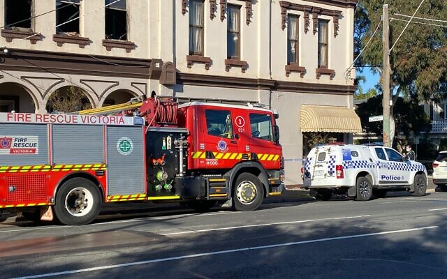 Police and fire crews outside Melbourne Kosher Butchers on Inkerman St on Tuesday morning. Police and fire crews outside Melbourne Kosher Butchers on Inkerman St on Tuesday morning.