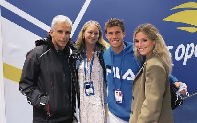 From left: Ben Stiller, Christine Taylor, Diego Schwartzman and Eugenia De Martino at the US Open. Photo: @eugedemartino Instagram stories via JTA From left: Ben Stiller, Christine Taylor, Diego Schwartzman and Eugenia De Martino at the US Open. Photo: @eugedemartino Instagram stories via JTA