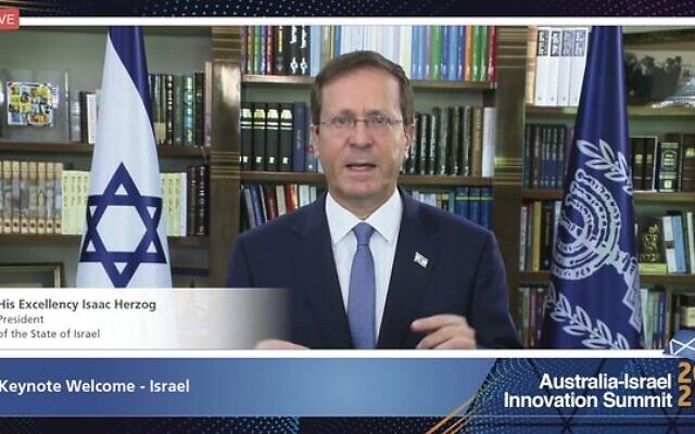 Israel's President Isaac Herzog addressing the summit. Photo: Screenshot Israel's President Isaac Herzog addressing the summit. Photo: Screenshot