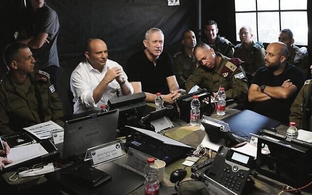 From left: IDF Chief of Staff Aviv Kohavi, Naftali Bennett and Benny Gantz at Tuesday's military drill.Photo: Amos Ben-Gershom/GPO From left: IDF Chief of Staff Aviv Kohavi, Naftali Bennett and Benny Gantz at Tuesday's military drill.Photo: Amos Ben-Gershom/GPO