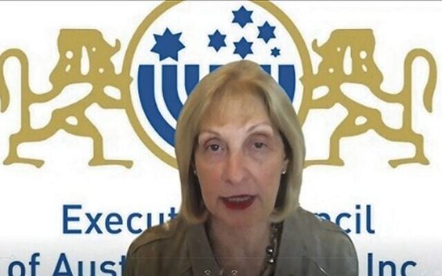 Jillian Segal addressing the ECAJ online meeting.Photo: Screenshot Jillian Segal addressing the ECAJ online meeting.Photo: Screenshot