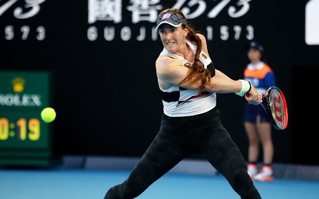 Madison Brengle on Rod Laver Arena in her second round match against Naomi Osaka. Photo: Peter Haskin Madison Brengle on Rod Laver Arena in her second round match against Naomi Osaka. Photo: Peter Haskin