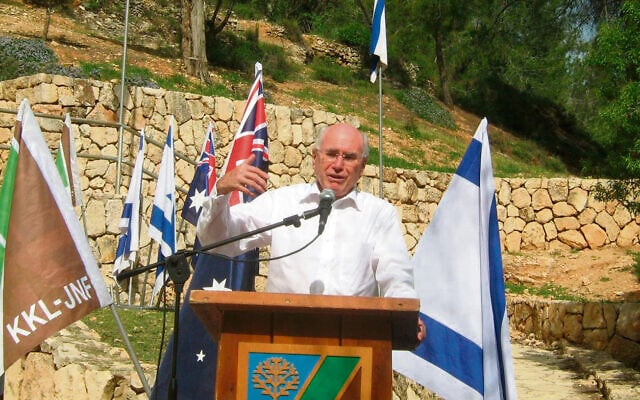 Former Prime Minister John Howard addressing a tree planting ceremony in the Jerusalem hills, April 2011. Photo: KKL Former Prime Minister John Howard addressing a tree planting ceremony in the Jerusalem hills, April 2011. Photo: KKL