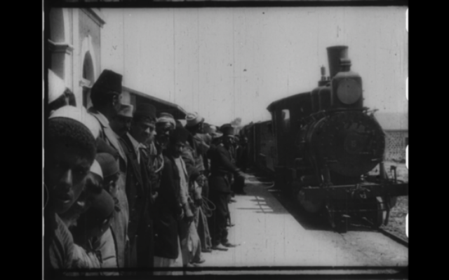 A train pulling into Jaffa station in 1896. Photo: Screenshot via Israel Film Archive A train pulling into Jaffa station in 1896. Photo: Screenshot via Israel Film Archive