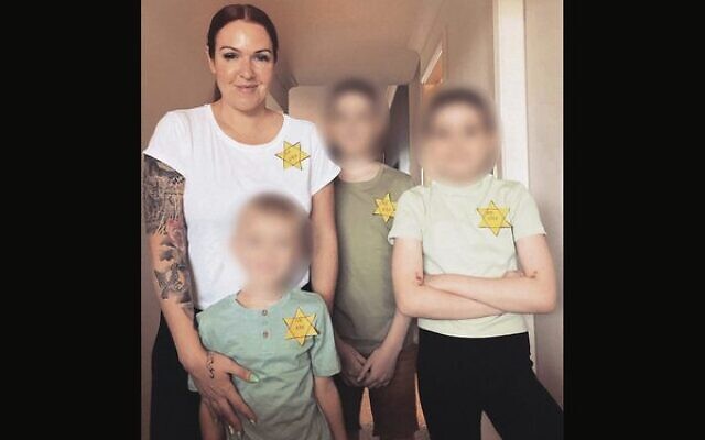 NSW anti-vaccination activist Sarah Mills and her children wearing yellow stars in an Instagram post last year. NSW anti-vaccination activist Sarah Mills and her children wearing yellow stars in an Instagram post last year.