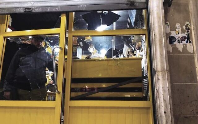A shop window allegedly smashed by stone-throwing Jewish extremists in Huwara, near Nablus, this week.Photo: Courtesy A shop window allegedly smashed by stone-throwing Jewish extremists in Huwara, near Nablus, this week.Photo: Courtesy