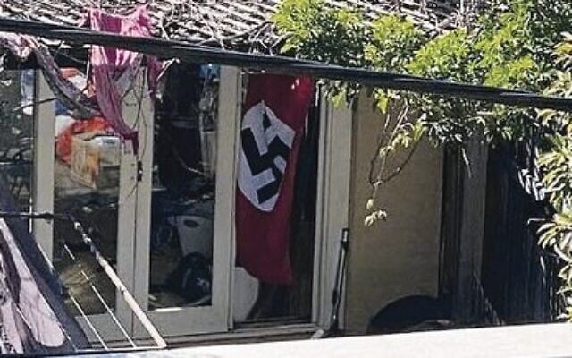 A Nazi flag displayed at a home in Newtown in 2020. A Nazi flag displayed at a home in Newtown in 2020.