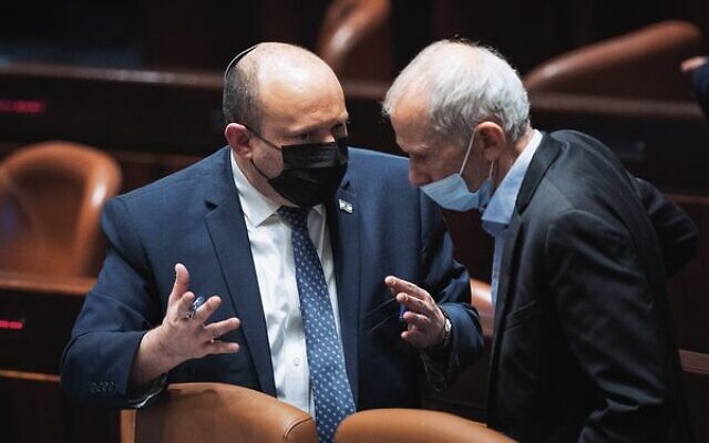 Naftali Bennett (left) with Omer Barlev on Monday.
Photo: Yonatan Sindel/Flash90 Naftali Bennett (left) with Omer Barlev on Monday.
Photo: Yonatan Sindel/Flash90
