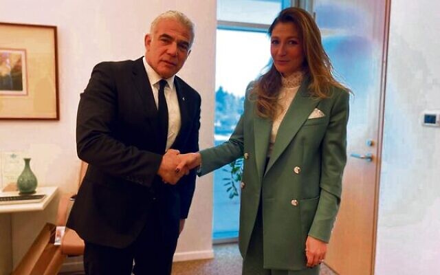 Yair Lapid hosts Ukraine's Deputy Foreign Minister Emine Dzhaparova in Jerusalem on Tuesday.
Photo: Twitter Yair Lapid hosts Ukraine's Deputy Foreign Minister Emine Dzhaparova in Jerusalem on Tuesday.
Photo: Twitter