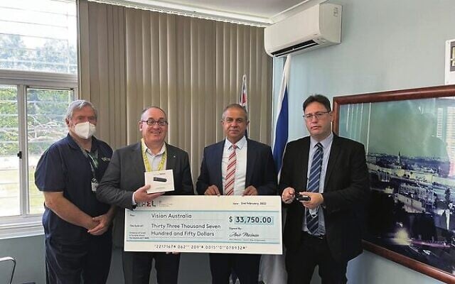 Pictured from left: Vision Store service coordinator Peter Montgomery, Vision Australia general manager, commercial services Michael Linke, Israeli Ambassador Amir Maimon and Israeli Deputy Chief of Mission Ron Gerstenfeld. Pictured from left: Vision Store service coordinator Peter Montgomery, Vision Australia general manager, commercial services Michael Linke, Israeli Ambassador Amir Maimon and Israeli Deputy Chief of Mission Ron Gerstenfeld.