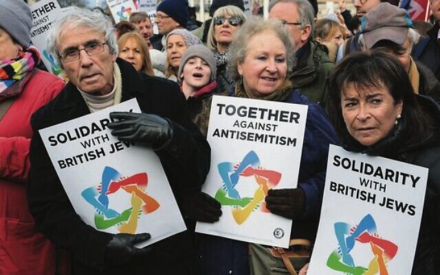 The Together Against Antisemitism rally in London in December 2019.
Photo: Matthew Chattle/
Barcroft Media via Getty Images The Together Against Antisemitism rally in London in December 2019.
Photo: Matthew Chattle/
Barcroft Media via Getty Images
