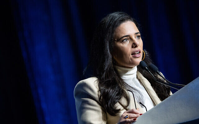 Interior Minister Ayelet Shaked speaks at a conference of the Israeli newspaper "Makor Rishon" at the International Convention Center in Jerusalem, February 21, 2022. Photo by Yonatan Sindel/Flash90 *** Local Caption *** כנס מקור ראשון
עיתון
סופשבוע
דתי
לאומי
איילת שקד
שרת הפנים Interior Minister Ayelet Shaked speaks at a conference of the Israeli newspaper "Makor Rishon" at the International Convention Center in Jerusalem, February 21, 2022. Photo by Yonatan Sindel/Flash90 *** Local Caption *** כנס מקור ראשון
עיתון
סופשבוע
דתי
לאומי
איילת שקד
שרת הפנים
