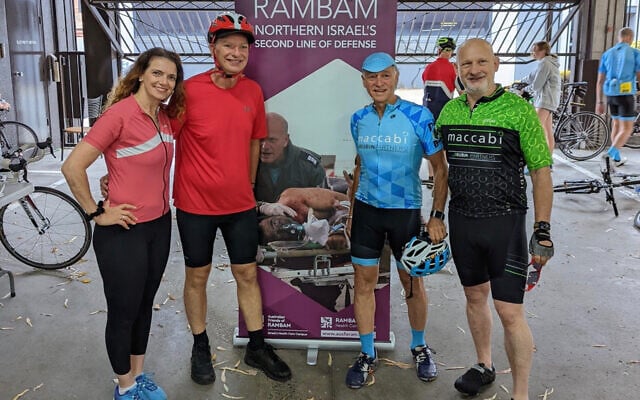 From left: Hayley and David Southwick, John Gould, and Brian Swersky, at the 2022 Rambam Ride. From left: Hayley and David Southwick, John Gould, and Brian Swersky, at the 2022 Rambam Ride.