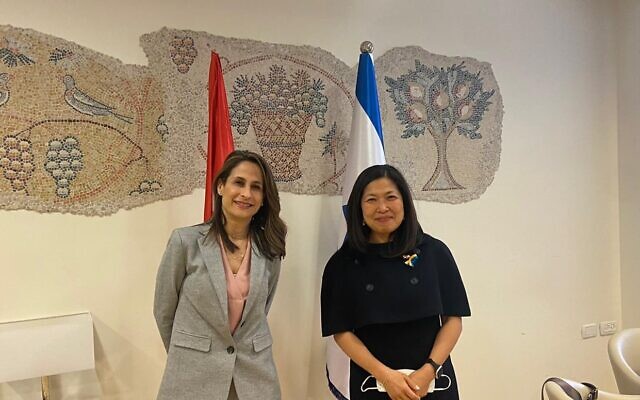 Israeli Minister of Innovation, Science and Technology Orit Farkash Hacohen (left) meets with visiting Canadian Minister of International Trade Mary Ng, March 15, 2022. (Ministry of Innovation, Science and Technology) Israeli Minister of Innovation, Science and Technology Orit Farkash Hacohen (left) meets with visiting Canadian Minister of International Trade Mary Ng, March 15, 2022. (Ministry of Innovation, Science and Technology)