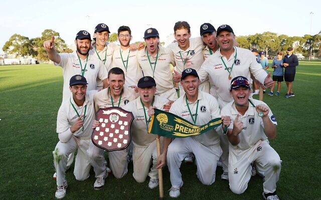The premiership-winning Maccabi-AJAX men's First XI team last Sunday afternoon at Gary Smorgon Oval. Photo: Peter Haskin The premiership-winning Maccabi-AJAX men's First XI team last Sunday afternoon at Gary Smorgon Oval. Photo: Peter Haskin
