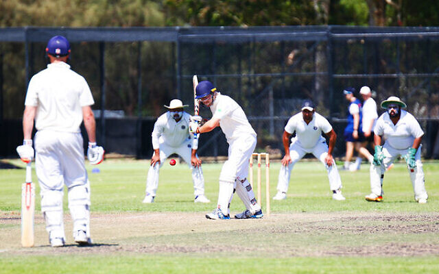 Maccabi-AJAX opener Nick Gross batting against the Indigos in last Sunday's semi-final. Photo: Peter Haskin Maccabi-AJAX opener Nick Gross batting against the Indigos in last Sunday's semi-final. Photo: Peter Haskin