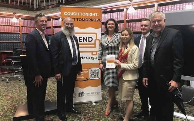 From left: Ending Street Homelessness CEO Graham West, Rabbi Mendel Kastel, Natasha Maclaren-Jones MLC, Gabrielle Upton MP, Taylor Martin MLC and Jewish House president Roger Clifford. From left: Ending Street Homelessness CEO Graham West, Rabbi Mendel Kastel, Natasha Maclaren-Jones MLC, Gabrielle Upton MP, Taylor Martin MLC and Jewish House president Roger Clifford.