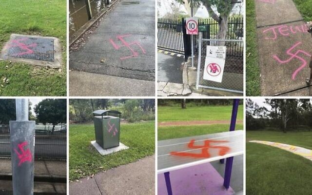 Swastikas daubed in Logan, Queensland, last year. Swastikas daubed in Logan, Queensland, last year.