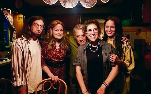 Actors Simon Helberg, Candice Bergen, Dustin Hoffman, writer-director Mayim Bialik and actor Dianna Agron, on the set of Bialik's feature directorial debut, As They Made Us.Photo: Screen Media/ JTA Actors Simon Helberg, Candice Bergen, Dustin Hoffman, writer-director Mayim Bialik and actor Dianna Agron, on the set of Bialik's feature directorial debut, As They Made Us.Photo: Screen Media/ JTA