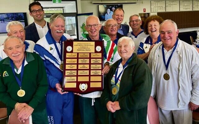 The 2022 Allan Rubenstein Inter-shule Trophy winners, from Toorak Hebrew Congregation and Chabad Port Melbourne, with MPs Josh Burns (back left) and David Southwick (back right). The 2022 Allan Rubenstein Inter-shule Trophy winners, from Toorak Hebrew Congregation and Chabad Port Melbourne, with MPs Josh Burns (back left) and David Southwick (back right).
