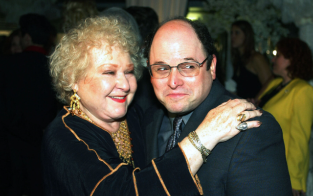 Estelle Harris and Jason Alexander greet each other at the after-party for The Producers. Photo: Kevin Winter/Getty Images Estelle Harris and Jason Alexander greet each other at the after-party for The Producers. Photo: Kevin Winter/Getty Images