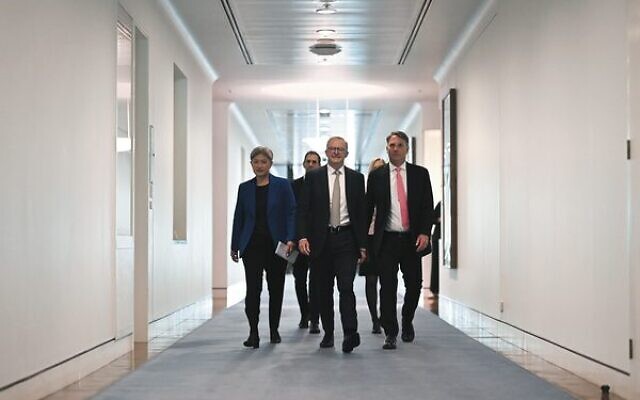 Prime Minister Anthony Albanese with interim ministers (from left) Penny Wong, Jim Chalmers, Katy Gallagher and Richard Marles at Parliament House in Canberra. Photo: AAP Image/Lukas Coch Prime Minister Anthony Albanese with interim ministers (from left) Penny Wong, Jim Chalmers, Katy Gallagher and Richard Marles at Parliament House in Canberra. Photo: AAP Image/Lukas Coch