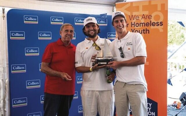 David Avidan (centre) and Calvin Curdie (right) claimed bronze in a charity regatta. David Avidan (centre) and Calvin Curdie (right) claimed bronze in a charity regatta.