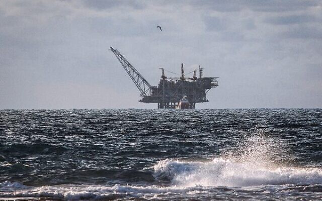 View of the Israeli Leviathan natural gas field gas processing rig as seen from Dor Habonim Beach Nature Reserve, on January 1, 2020. Photo: Flash90 View of the Israeli Leviathan natural gas field gas processing rig as seen from Dor Habonim Beach Nature Reserve, on January 1, 2020. Photo: Flash90