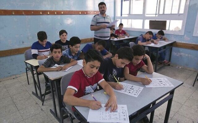 Illustrative: Palestinian schoolchildren at the UNRWA Hebron Boys School in 2019. Photo: AP Photo/Nasser Nasser Illustrative: Palestinian schoolchildren at the UNRWA Hebron Boys School in 2019. Photo: AP Photo/Nasser Nasser