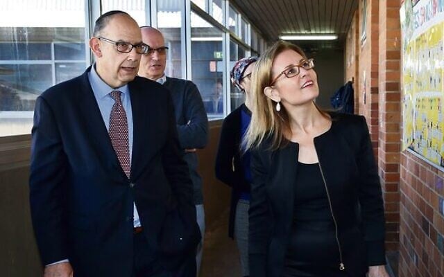 Gabrielle Upton being given a tour of Kesser Torah College by principal Roy Steinman. Photo: Noel Kessel Gabrielle Upton being given a tour of Kesser Torah College by principal Roy Steinman. Photo: Noel Kessel