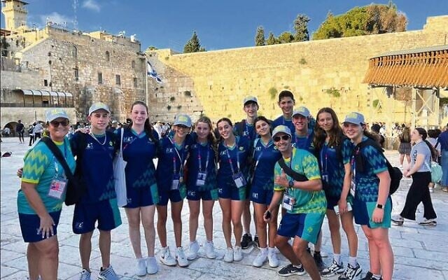 Junior Australian swim team members in front of the Western Wall last Sunday. Junior Australian swim team members in front of the Western Wall last Sunday.