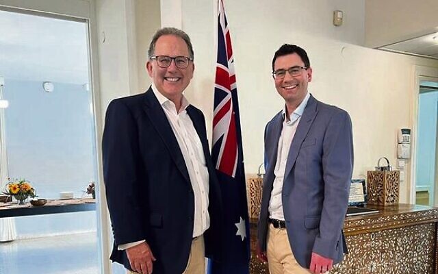 Alister Henskens with JBD CEO Darren Bark in Israel. Alister Henskens with JBD CEO Darren Bark in Israel.