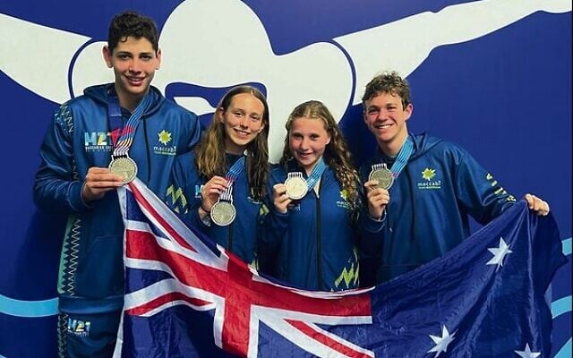 Australia's junior 4x100 mixed medley relay team with their silver medals. Australia's junior 4x100 mixed medley relay team with their silver medals.