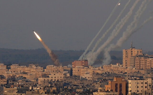 Rockets are launched from the Gaza Strip towards Israel, in Gaza City, Sunday, Aug. 7, 2022. (AP Photo/Hatem Moussa) Rockets are launched from the Gaza Strip towards Israel, in Gaza City, Sunday, Aug. 7, 2022. (AP Photo/Hatem Moussa)