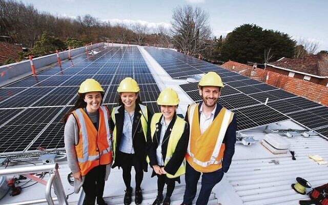 The King David School goes solar. New solar panels on the roof of the Orrong Road campus. From left: Anna Fink, Ella Freeman, Freya Boltman, Marc Light. Photo: Peter Haskin The King David School goes solar. New solar panels on the roof of the Orrong Road campus. From left: Anna Fink, Ella Freeman, Freya Boltman, Marc Light. Photo: Peter Haskin