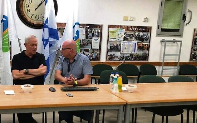 Israel's Defence Minister Benny Gantz (left) met with the Ofir Libstein, mayor of Sha'ar HaNegev. Israel's Defence Minister Benny Gantz (left) met with the Ofir Libstein, mayor of Sha'ar HaNegev.