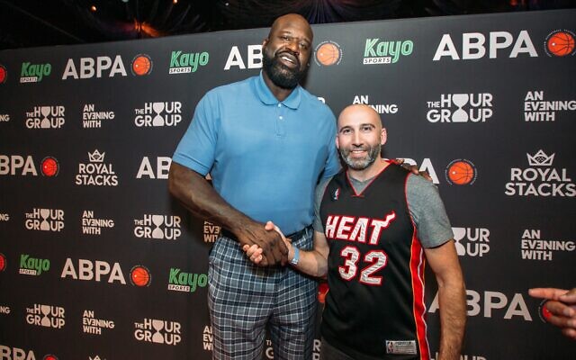 Shaquille O'Neal with Jonathan Lemish from Maccabi NSW Basketball Club at The Star Sydney. Shaquille O'Neal with Jonathan Lemish from Maccabi NSW Basketball Club at The Star Sydney.