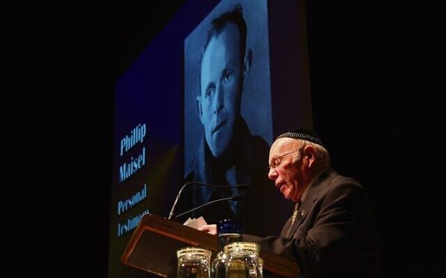 Phillip Maisel giving his survivor's testimony on Yom Hashoah in 2008.
Photo: Peter Haskin Phillip Maisel giving his survivor's testimony on Yom Hashoah in 2008.
Photo: Peter Haskin