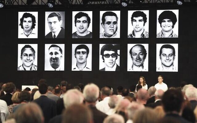 Portraits of the victims are displayed at the end of a ceremony to mark the 50th anniversary of the 1972 Munich Olympics massacre.
Photo: Thomas Kienzle/AFP Portraits of the victims are displayed at the end of a ceremony to mark the 50th anniversary of the 1972 Munich Olympics massacre.
Photo: Thomas Kienzle/AFP